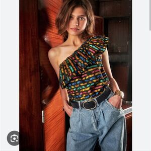 Sezane Multicolor One-Shoulder Top